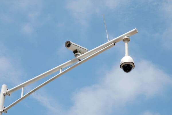Automated speed camera monitoring traffic on a Connecticut roadway.
