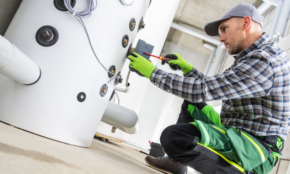 Business Insurance for HVAC Contractors - HVAC Contractor Fixing an HVAC Unit While Wearing Gloves