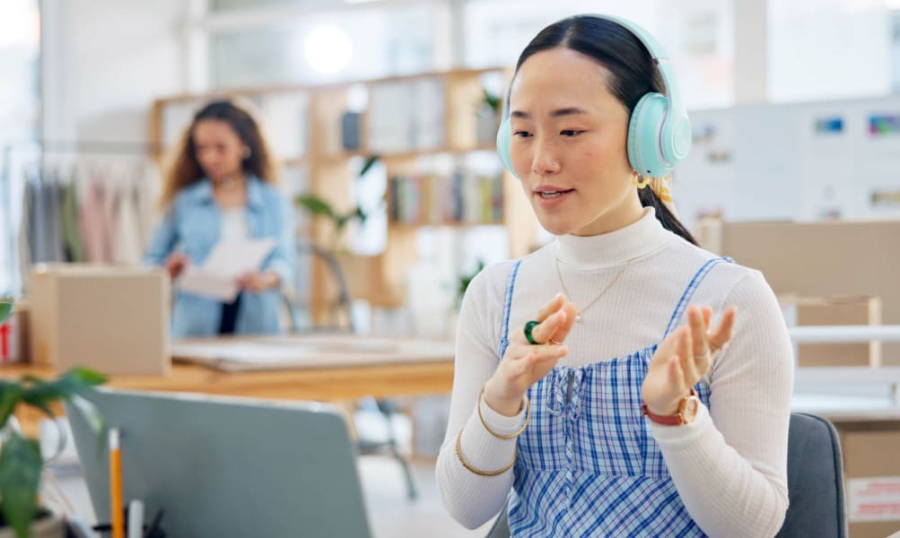 Confessions of a Business Insurance Agent. Business owner on consultation call with her business insurance agent.